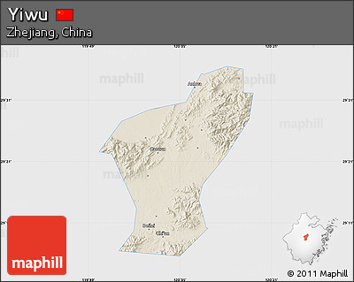 Shaded Relief Map of Yiwu, single color outside