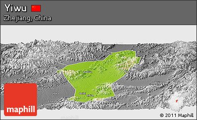 Physical Panoramic Map of Yiwu, desaturated