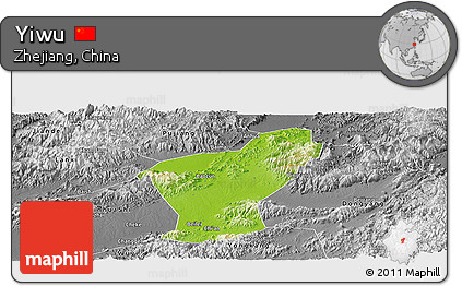 Physical Panoramic Map of Yiwu, desaturated