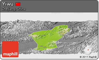 Physical Panoramic Map of Yiwu, desaturated