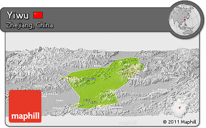 Physical Panoramic Map of Yiwu, lighten, desaturated