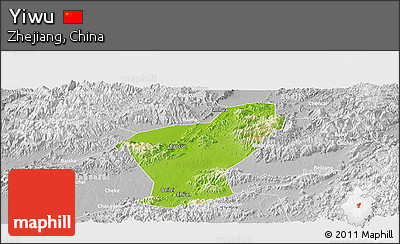 Physical Panoramic Map of Yiwu, lighten, desaturated