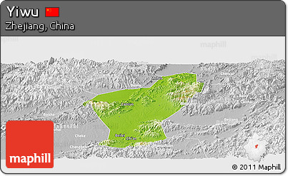 Physical Panoramic Map of Yiwu, lighten, desaturated