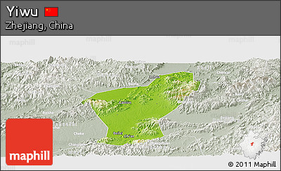 Physical Panoramic Map of Yiwu, lighten, semi-desaturated