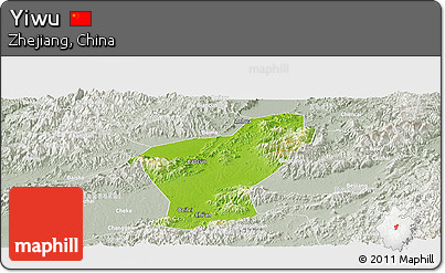 Physical Panoramic Map of Yiwu, lighten, semi-desaturated