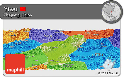 Physical Panoramic Map of Yiwu, political outside