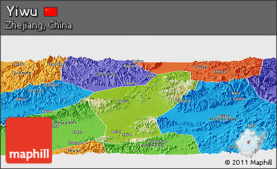 Physical Panoramic Map of Yiwu, political outside