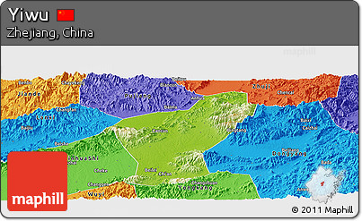 Physical Panoramic Map of Yiwu, political outside