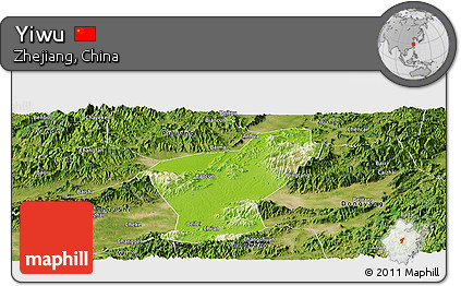 Physical Panoramic Map of Yiwu, satellite outside
