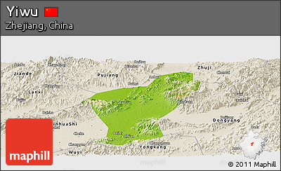 Physical Panoramic Map of Yiwu, shaded relief outside