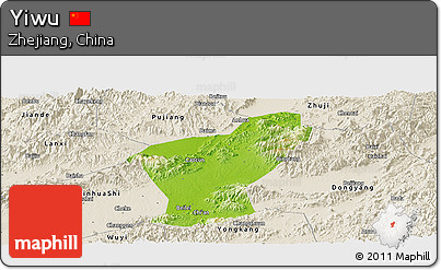 Physical Panoramic Map of Yiwu, shaded relief outside