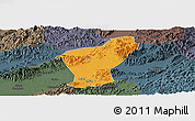 Political Panoramic Map of Yiwu, darken, semi-desaturated