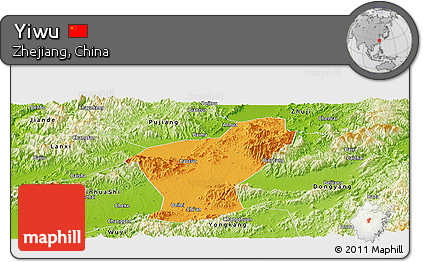 Political Panoramic Map of Yiwu, physical outside