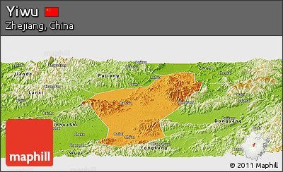 Political Panoramic Map of Yiwu, physical outside