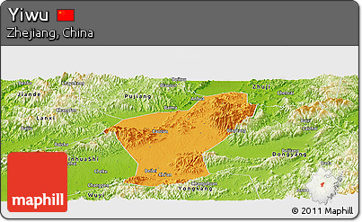 Political Panoramic Map of Yiwu, physical outside