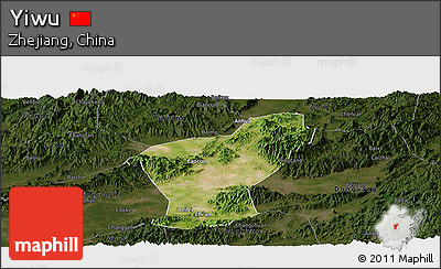 Satellite Panoramic Map of Yiwu, darken
