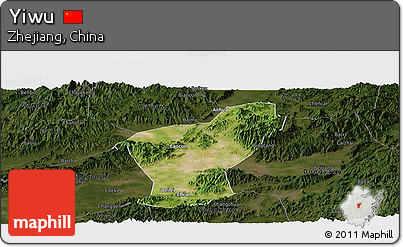 Satellite Panoramic Map of Yiwu, darken