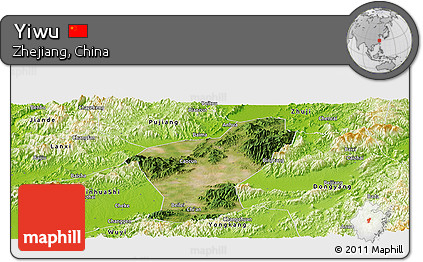 Satellite Panoramic Map of Yiwu, physical outside