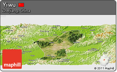 Satellite Panoramic Map of Yiwu, physical outside