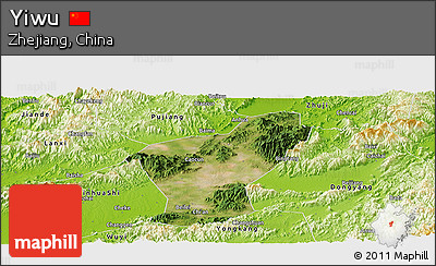 Satellite Panoramic Map of Yiwu, physical outside