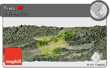 Satellite Panoramic Map of Yiwu, semi-desaturated