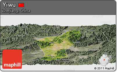 Satellite Panoramic Map of Yiwu, semi-desaturated