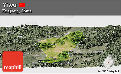 Satellite Panoramic Map of Yiwu, semi-desaturated