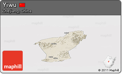 Shaded Relief Panoramic Map of Yiwu, cropped outside
