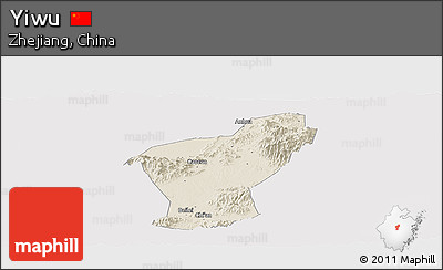 Shaded Relief Panoramic Map of Yiwu, cropped outside