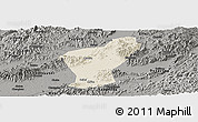 Shaded Relief Panoramic Map of Yiwu, darken, semi-desaturated
