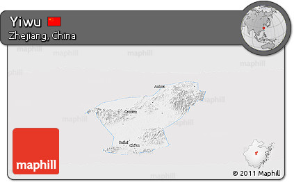 Silver Style Panoramic Map of Yiwu, single color outside