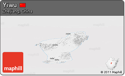 Silver Style Panoramic Map of Yiwu, single color outside