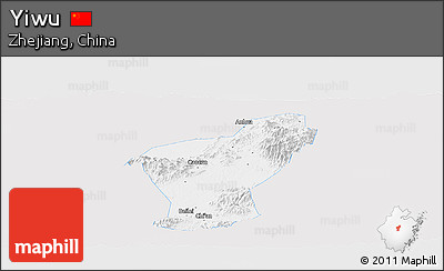 Silver Style Panoramic Map of Yiwu, single color outside
