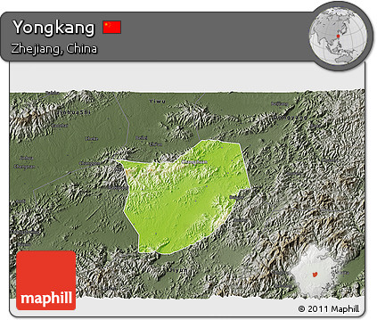 Physical 3D Map of Yongkang, darken, semi-desaturated