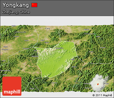 Physical 3D Map of Yongkang, satellite outside