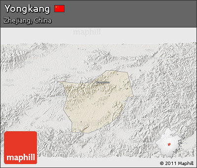 Shaded Relief 3D Map of Yongkang, lighten, semi-desaturated