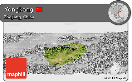 Satellite Panoramic Map of Yongkang, lighten, desaturated