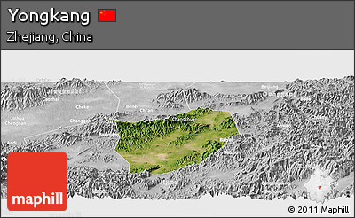 Satellite Panoramic Map of Yongkang, lighten, desaturated