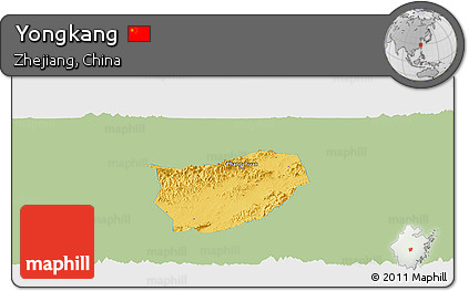 Savanna Style Panoramic Map of Yongkang, single color outside