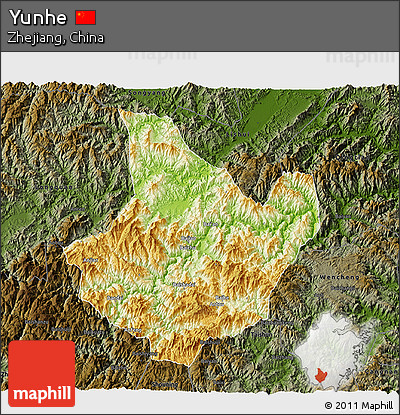 Physical 3D Map of Yunhe, darken