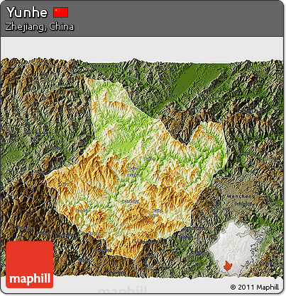 Physical 3D Map of Yunhe, darken