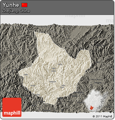 Shaded Relief 3D Map of Yunhe, darken