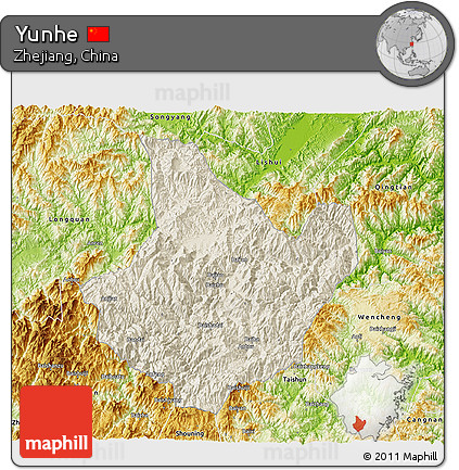 Shaded Relief 3D Map of Yunhe, physical outside
