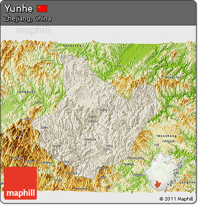 Shaded Relief 3D Map of Yunhe, physical outside