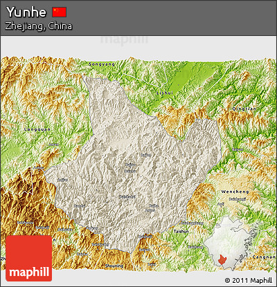 Shaded Relief 3D Map of Yunhe, physical outside