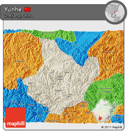 Shaded Relief 3D Map of Yunhe, political outside