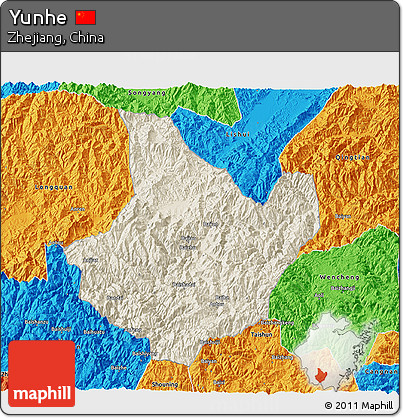 Shaded Relief 3D Map of Yunhe, political outside