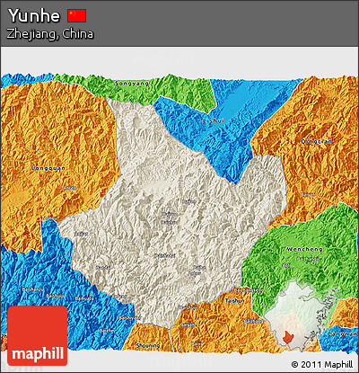 Shaded Relief 3D Map of Yunhe, political outside