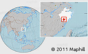 Gray Location Map of Yunhe, highlighted parent region, hill shading