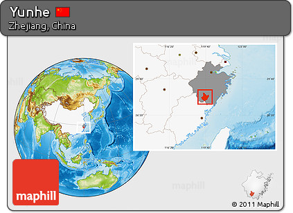 Physical Location Map of Yunhe, highlighted country, highlighted parent region